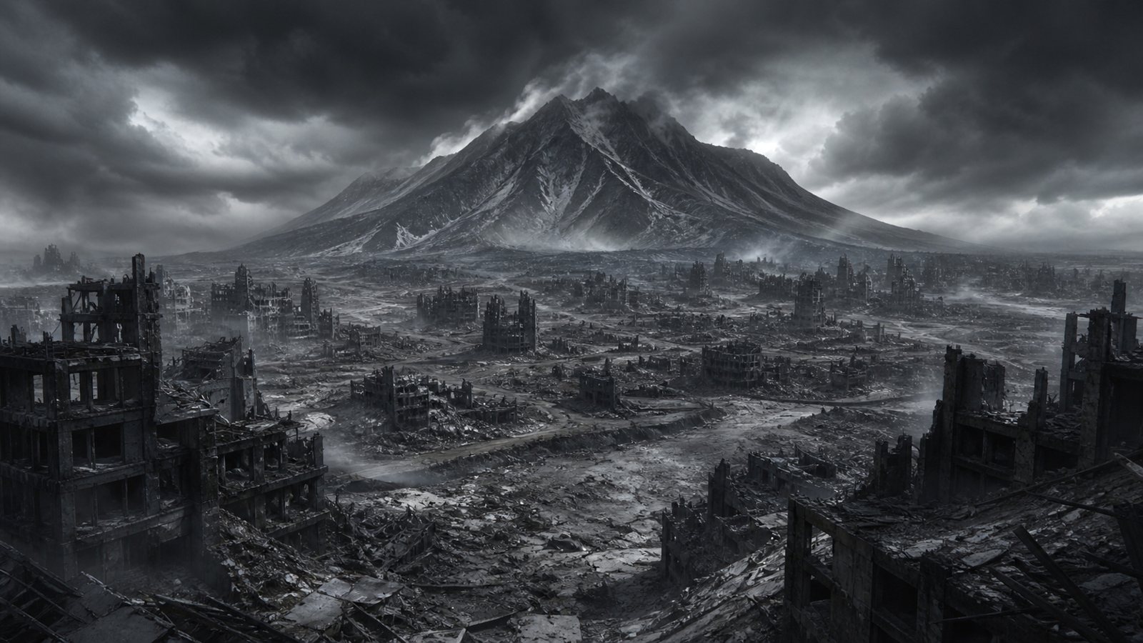 El mundo en ruinas tras la erupción — la Montaña